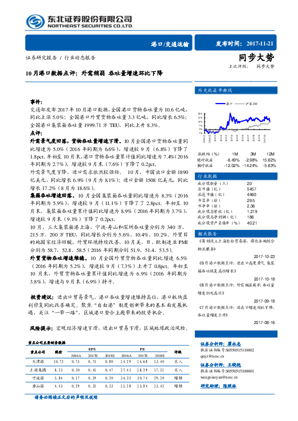 10月港口数据点评：外需稍弱吞吐量增速环比下降