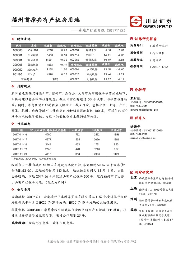 房地产行业日报：福州首推共有产权房用地