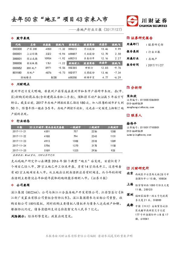 房地产行业日报：去年50宗“地王”项目43宗未入市