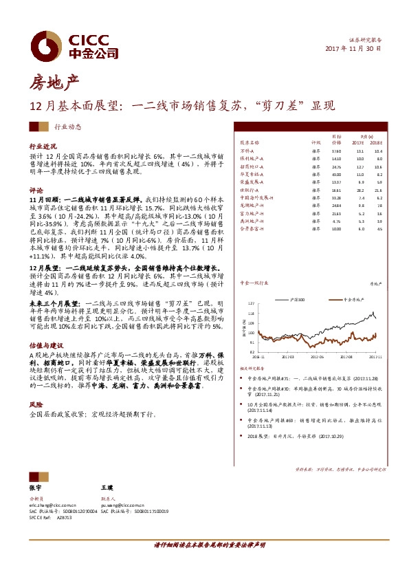 房地产：12月基本面展望：一二线市场销售复苏，“剪刀差”显现
