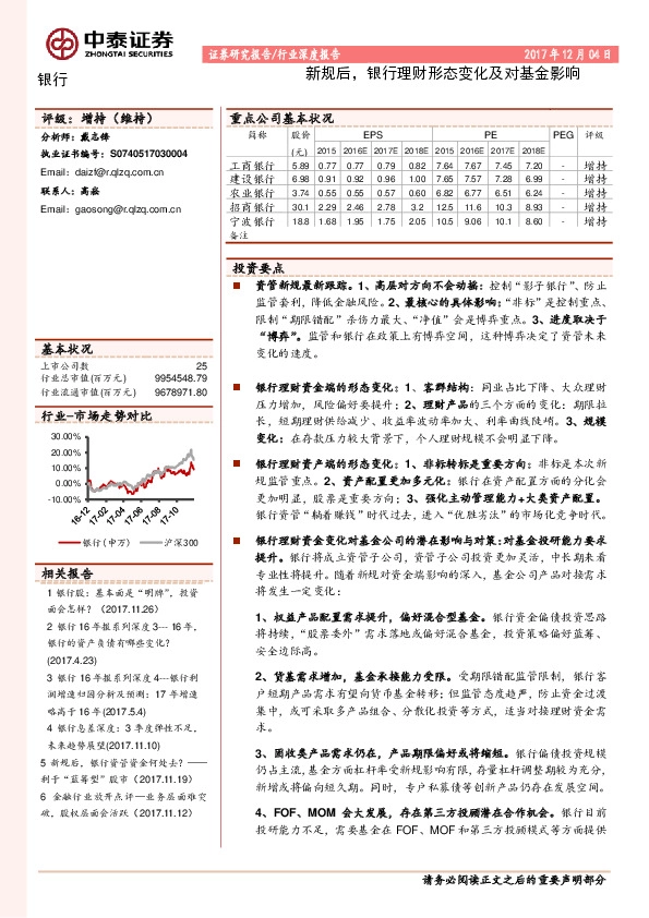 银行行业深度报告：新规后，银行理财形态变化及对基金影响