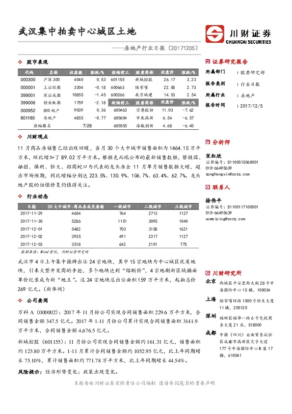 房地产行业日报：武汉集中拍卖中心城区土地