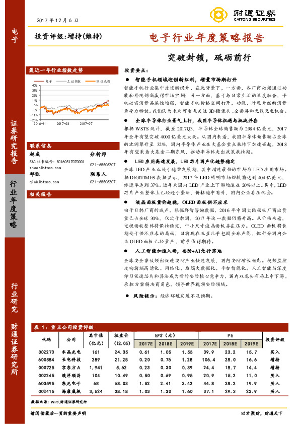 电子行业年度策略报告：突破封锁， 砥砺前行