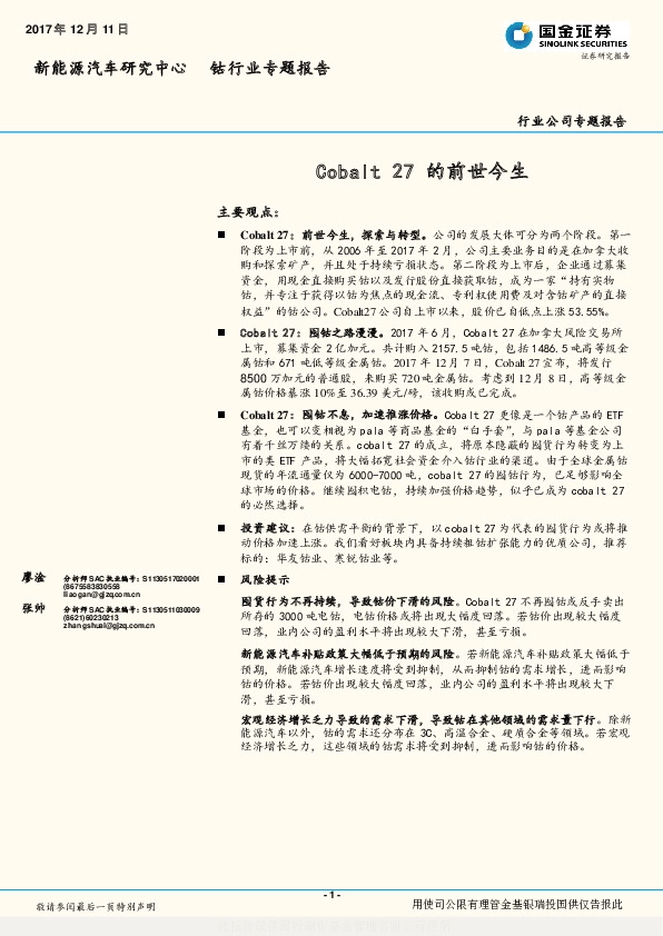 钴行业专题报告：Cobalt 27的前世今生