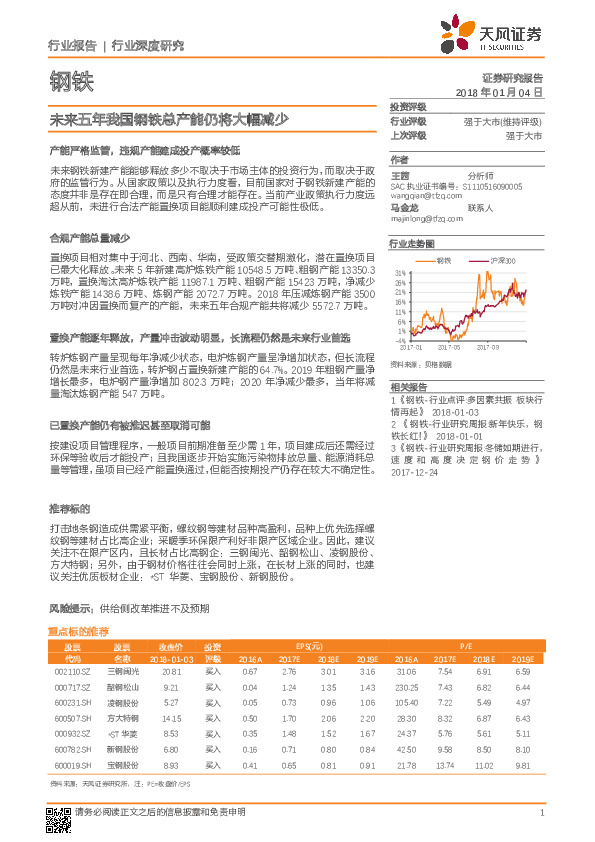 钢铁行业深度研究：未来五年我国钢铁总产能仍将大幅减少
