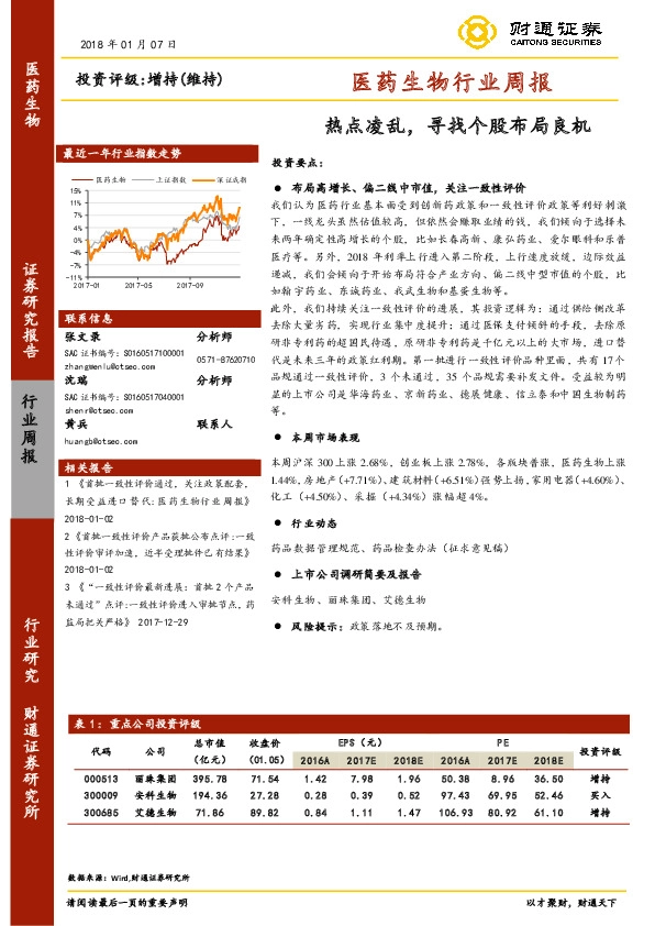 医药生物行业周报：热点凌乱，寻找个股布局良机