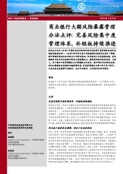 商业银行大额风险暴露管理办法点评：完善风险集中度管理体系，补短板持续推进