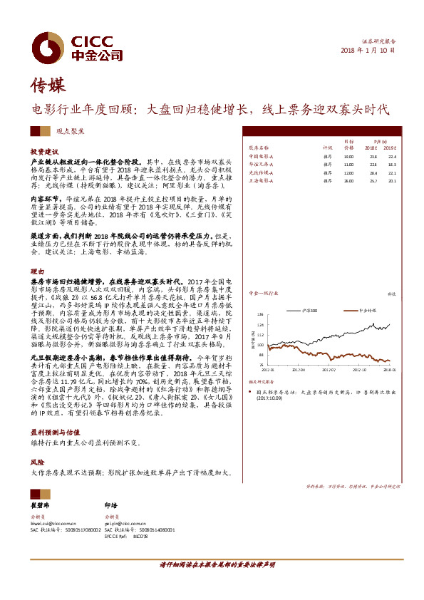 传媒观点聚焦：电影行业年度回顾：大盘回归稳健增长，线上票务迎双寡头时代
