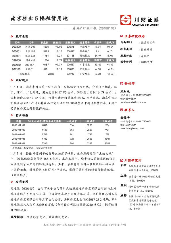 房地产行业日报：南京挂出5幅租赁用地