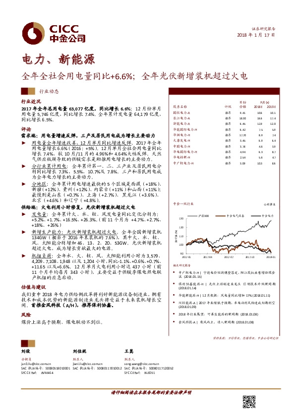 电力、新能源行业动态：全年全社会用电量同比+6.6%；全年光伏新增装机超过火电