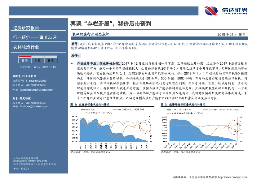 农林牧渔行业动态点评：再谈“存栏矛盾”，猪价后市研判