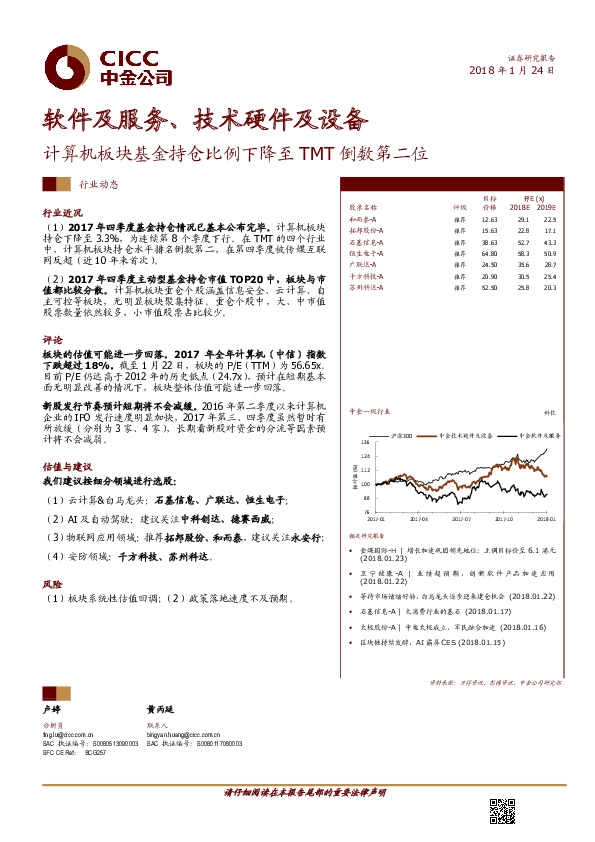 软件及服务、技术硬件及设备行业动态：计算机板块基金持仓比例下降至 TMT 倒数第二位