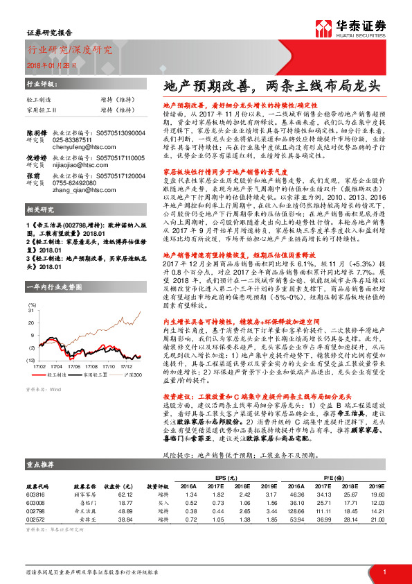 轻工制造深度研究：地产预期改善,两条主线布局龙头
