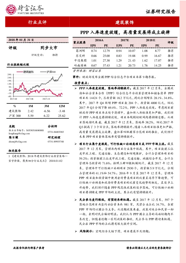 建筑装饰行业报告：PPP入库速度放缓，高质量发展将成主旋律