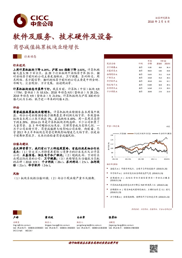 软件及服务、技术硬件及设备：商誉减值拖累板块业绩增长