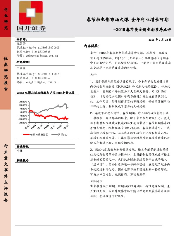 2018春节黄金周电影票房点评：春节档电影市场火爆 全年行业增长可期