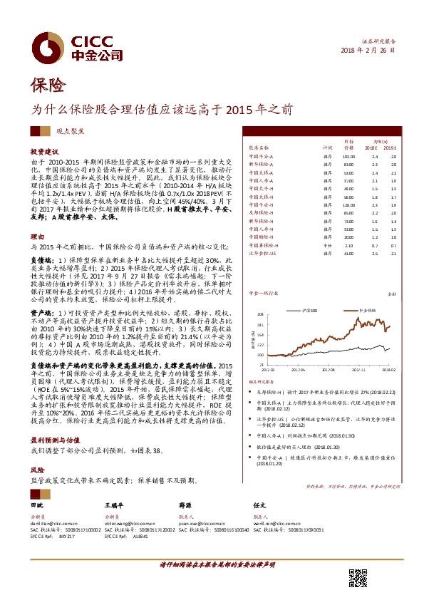 保险观点聚焦：为什么保险股合理估值应该远高于2015年之前