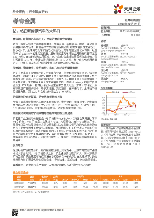 稀有金属行业深度研究：钴：站在新能源汽车的大风口
