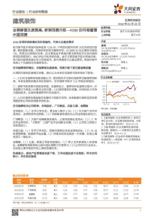 建筑装饰行业研究简报：4200份问卷看清中国消费：全装修普及度提高，家装消费升级