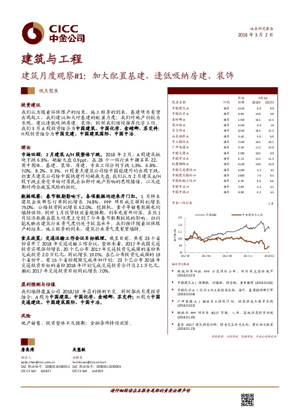 建筑月度观察#1：加大配置基建，逢低吸纳房建、装饰