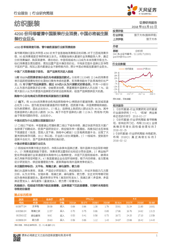 纺织服装行业研究简报：4200份问卷看清中国服装行业消费：中国必将诞生服装行业巨头