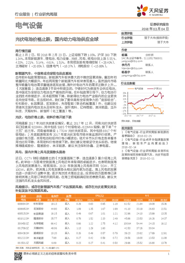 电气设备行业研究周报：光伏电池价格止跌，国内动力电池供应全球