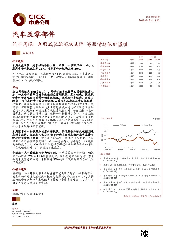 汽车及零部件：汽车周报：A股成长股超跌反弹 港股情绪依旧谨慎