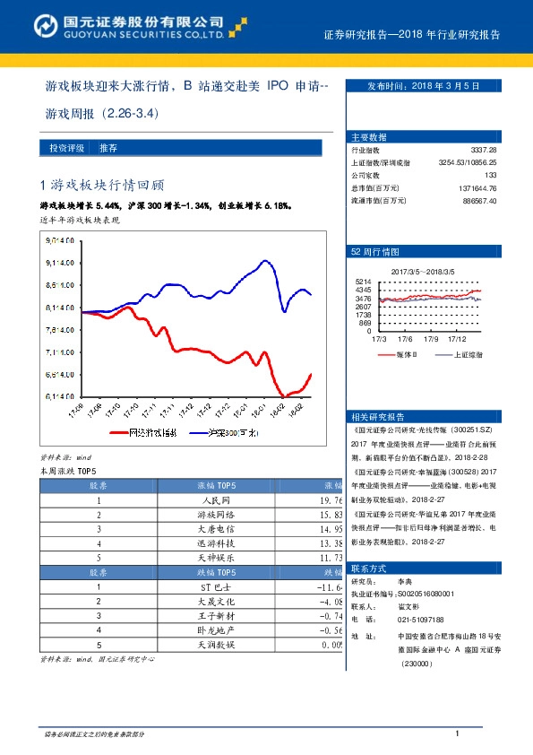 游戏周报：游戏板块迎来大涨行情，B站递交赴美IPO申请