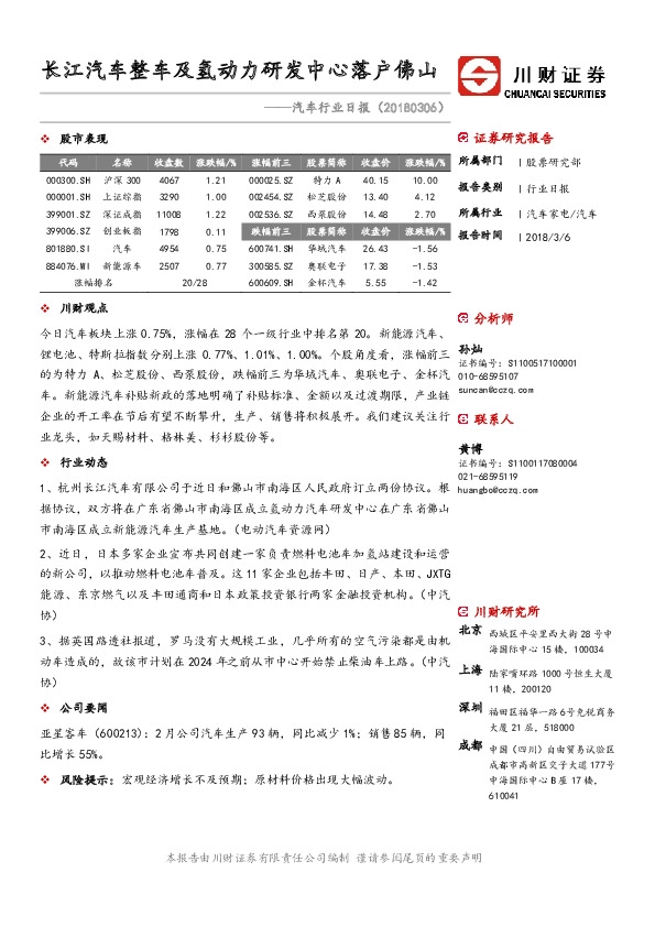 汽车行业日报：长江汽车整车及氢动力研发中心落户佛山