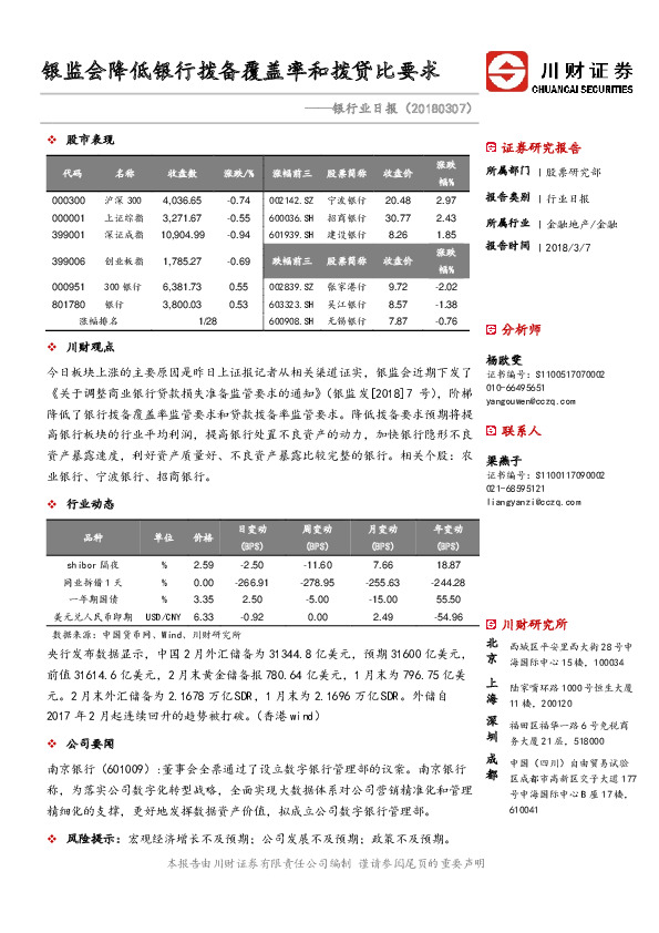 银行业日报：银监会降低银行拨备覆盖率和拨贷比要求