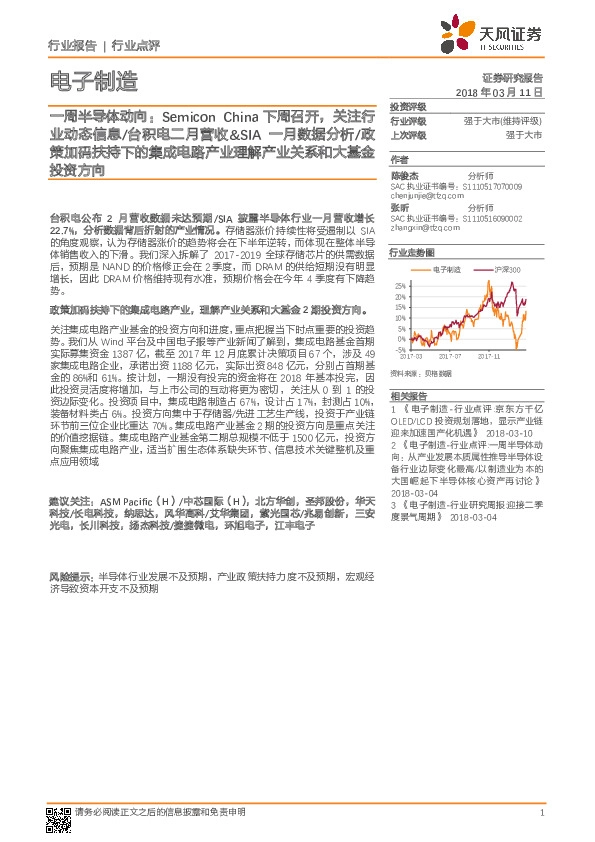 电子制造一周半导体动向:SemiconChina下周召开,关注行业动态信息/台积电二月营收&SIA一月数据分析/政策加码扶持下的集成电路产业理解产业关系和大基金投资方向