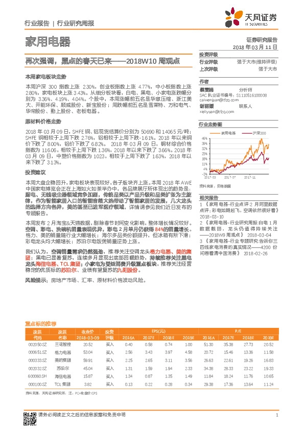 家用电器：2018W10周观点-再次强调，黑点的春天已来