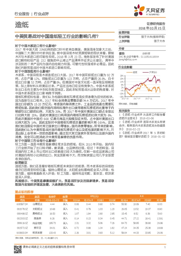 造纸：中美贸易战对中国造纸轻工行业的影响几何？