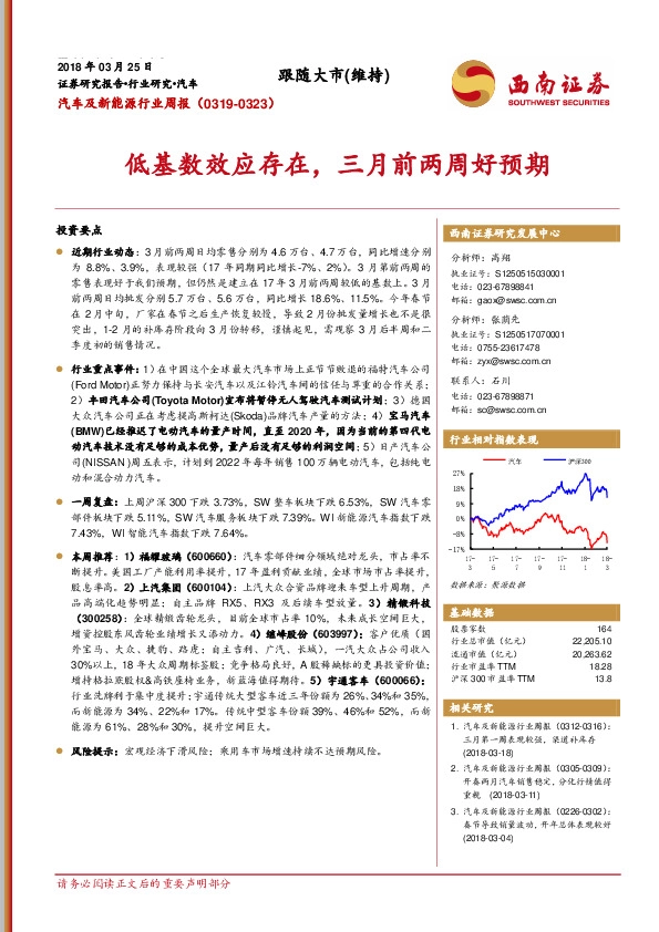 汽车及新能源行业周报：低基数效应存在。三月前两周好预期