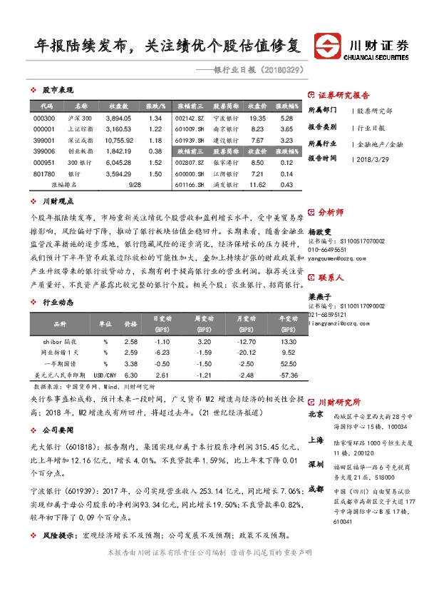 银行业日报：年报陆续发布，关注绩优个股估值修复