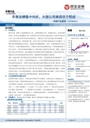 非银行业周报：年报业绩稳中向好，大型公司表现优于同业