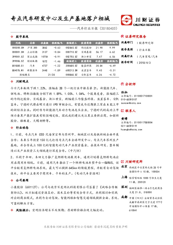 汽车行业日报：奇点汽车研发中心及生产基地落户相城