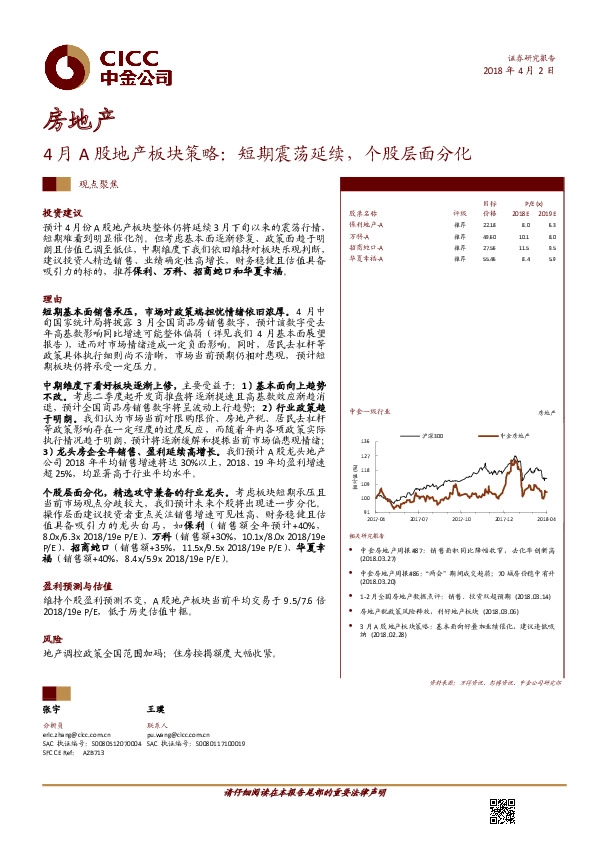 房地产：4月A股地产板块策略：短期震荡延续，个股层面分化