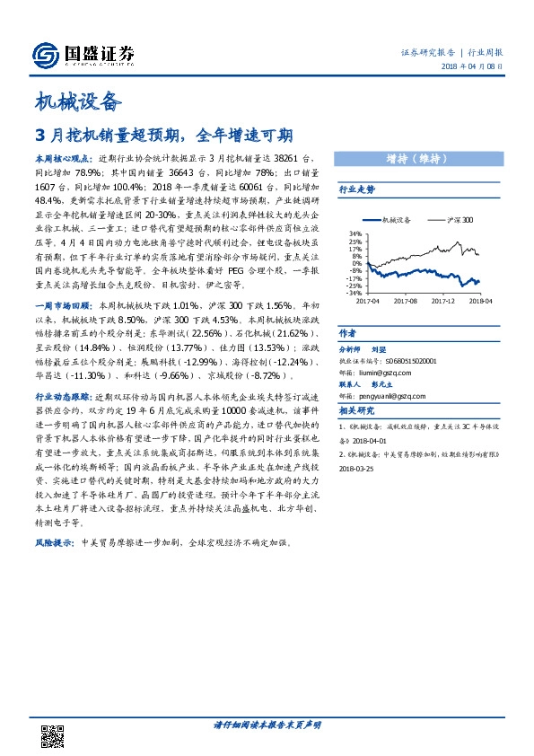 机械设备行业周报：3月挖机销量超预期，全年增速可期
