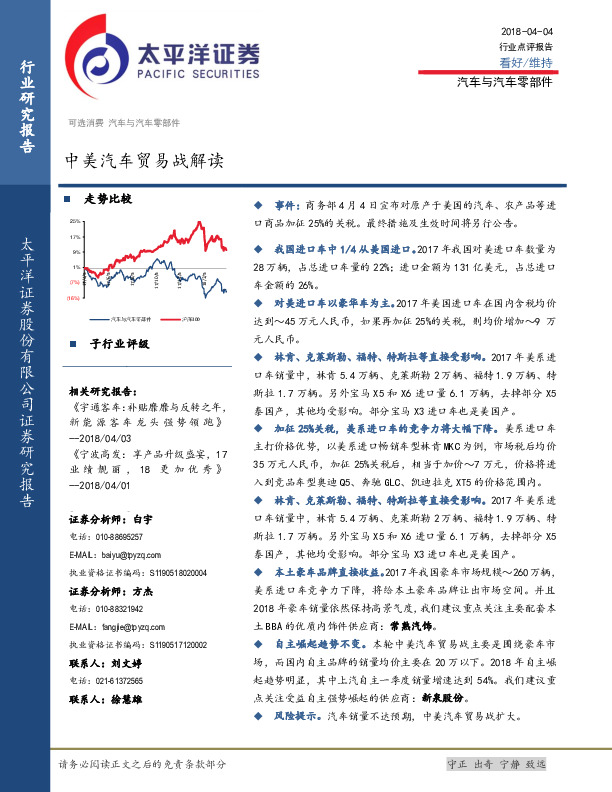 汽车与汽车零部件：中美汽车贸易战解读
