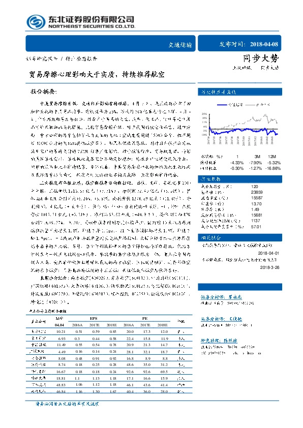 交通运输行业动态报告：贸易摩擦心理影响大于实质，持续推荐航空