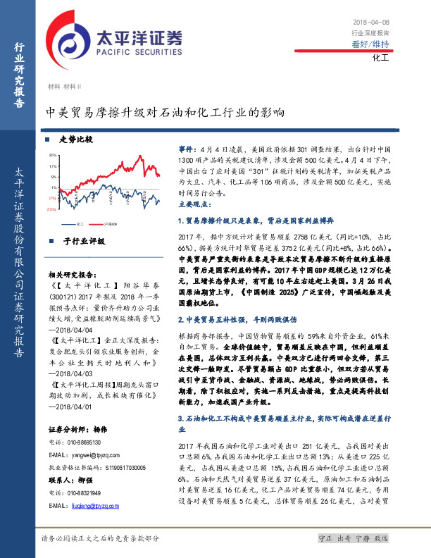 化工行业深度报告：中美贸易摩擦升级对石油和化工行业的影响