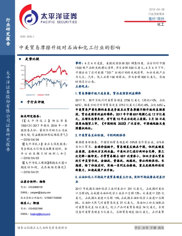 化工行业深度报告：中美贸易摩擦升级对石油和化工行业的影响
