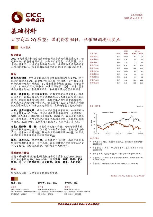 基础材料：大宗商品2Q展望：盈利仍有韧性，估值回调提供买点