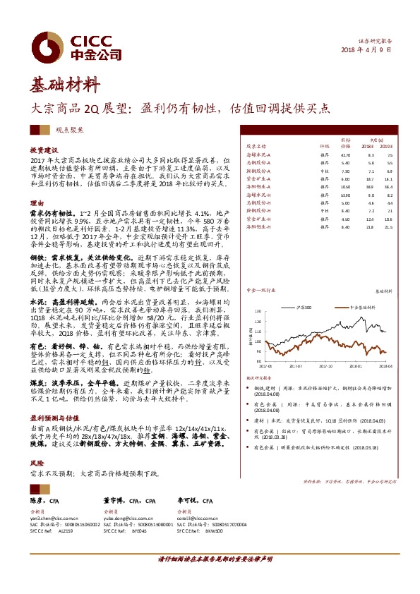基础材料：大宗商品2Q展望：盈利仍有韧性，估值回调提供买点