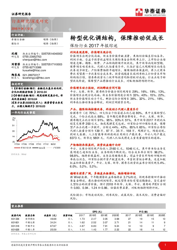 保险行业2017年报综述：转型优化调结构，保障推动促成长