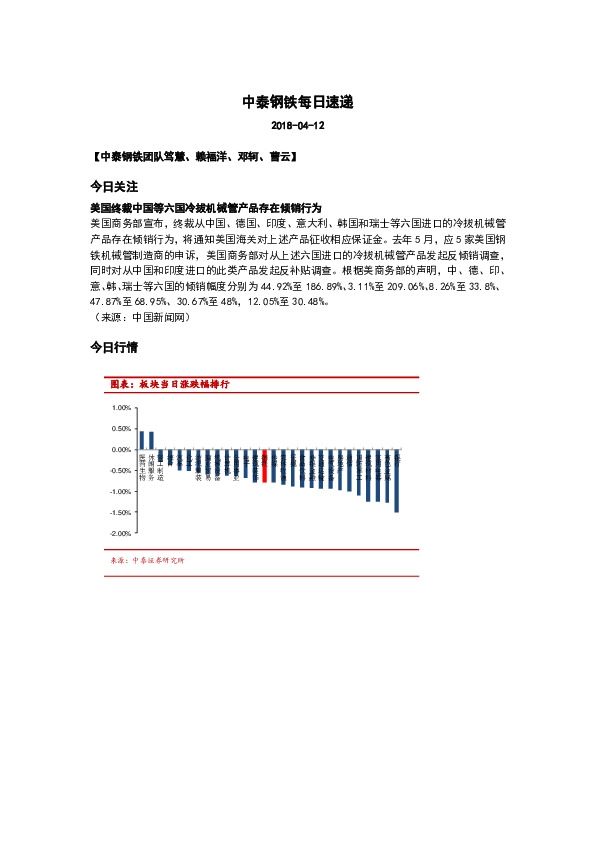 中泰钢铁每日速递