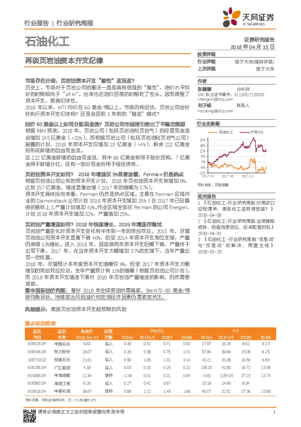 石油化工行业研究周报：再谈页岩油资本开支纪律
