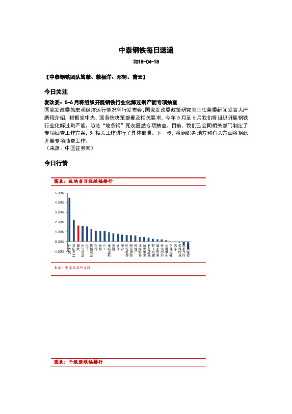 中泰钢铁每日速递