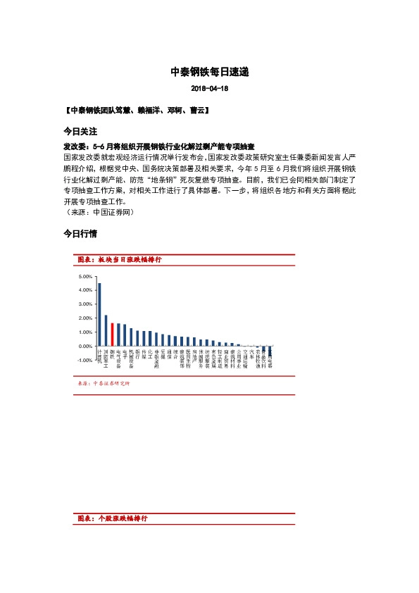 中泰钢铁每日速递
